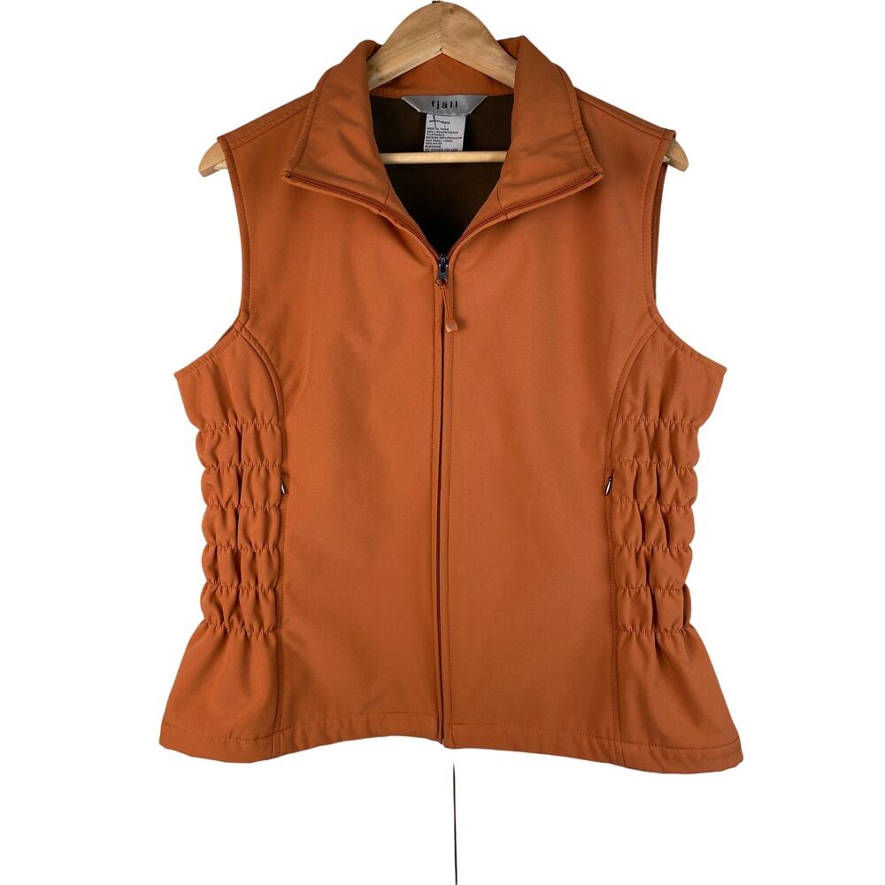 Fjall Women's Size L Orange Full Zip Ruched Microfleece Lined Outdoor Vest *
